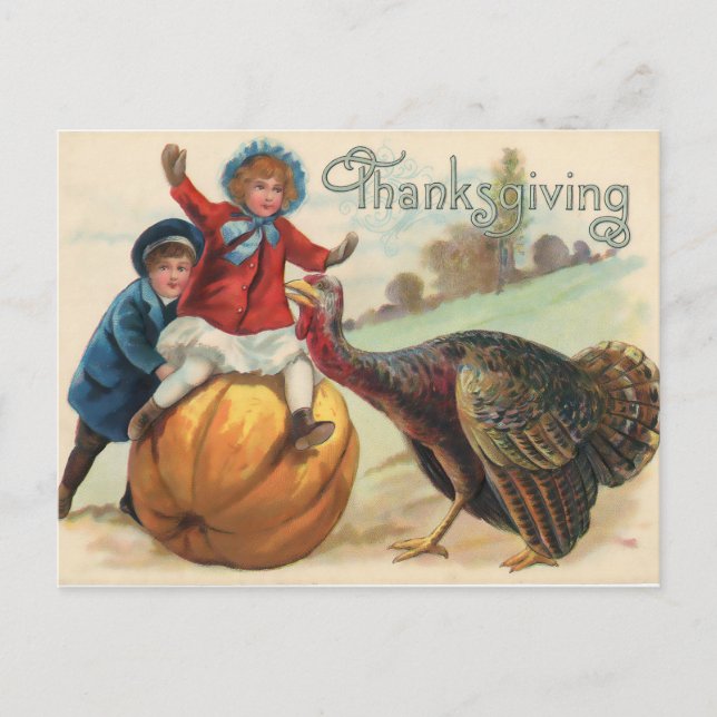 Vintages Glück Thanksgiving Türkei Postkarte (Vorderseite)