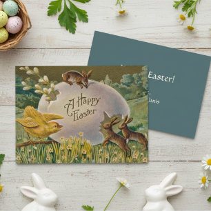 Vintages glückliches Ostereier mit Bunnies Custom Feiertagskarte