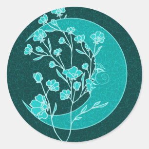Vintages Glühen Aquamariner Jugendstil Moon & Blum Runder Aufkleber