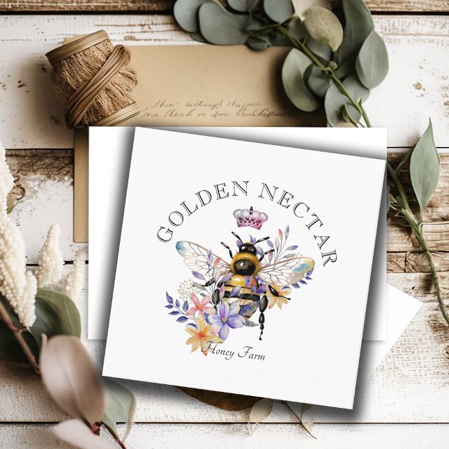 Vintages Gold Biene Logo Honeybeeper Quadratische Visitenkarte (Von Creator hochgeladen)