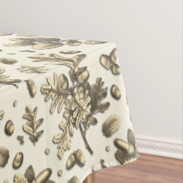 Vintages Gold Brown Oak Blätter Acorns auf Beige Tischdecke