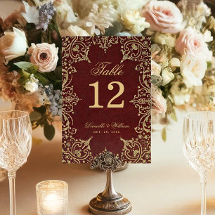 Vintages Gold Burgundy Red Elegante Hochzeit Tischnummer