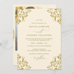 Vintages Gold & Creme Elegantes Foto Hochzeit Einladung