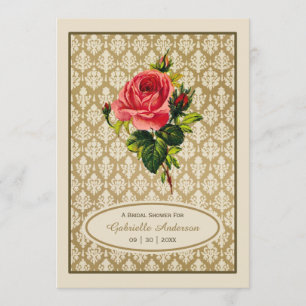 Vintages Gold Damask Rosa Brautparty Einladung