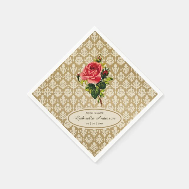 Vintages Gold Damask Rosa Brautparty Serviette (Ecke)