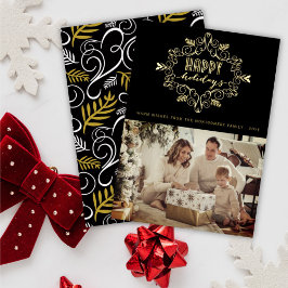 Vintages Gold Festive Foliage Happy Holidays Foto Folien Feiertagskarte