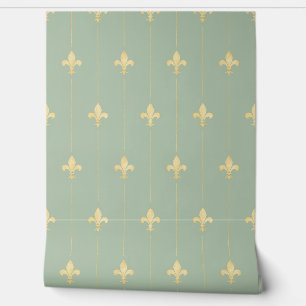Vintages Gold Fleur-de-Lis Sage (kleiner Maßstab) Tapete