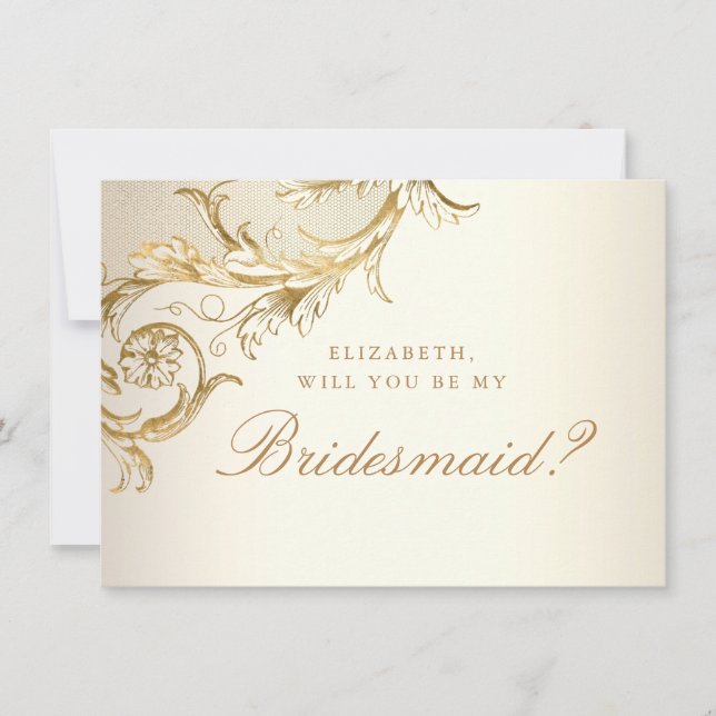Vintages Gold Floral Damask Script Bridesmaid Einladung (Vorderseite)