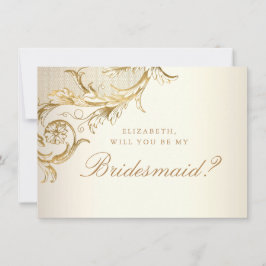 Vintages Gold Floral Damask Script Bridesmaid Einladung