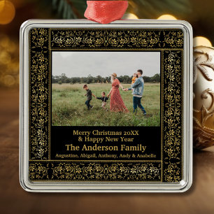 Vintages Gold Floral Frame Foto Frohe Weihnachten Ornament Aus Metall
