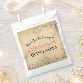 Vintages Gold Floral Quinceñera Willkommen Geschenktütchen