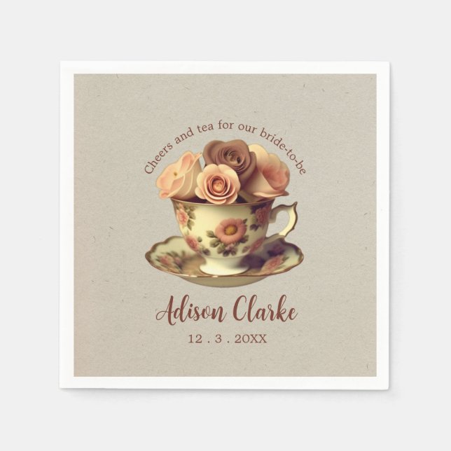 Vintages Gold Floral Tee Party Brautparty Serviette (Vorderseite)