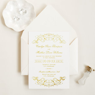 Vintages Gold Geblüht White Wedding Folieneinladung