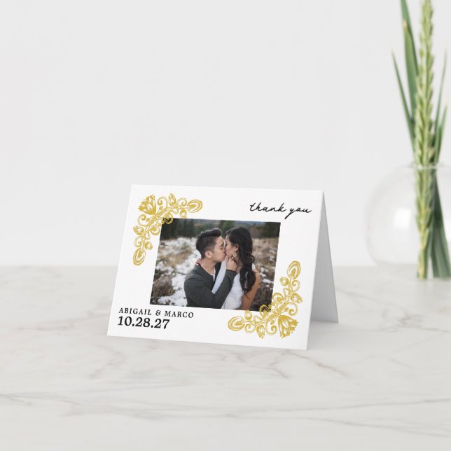 Vintages Gold geklappt Dankeskarte (Vorderseite)