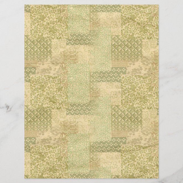 Vintages Gold Green Floral Texture Scrapbook (Vorderseite)