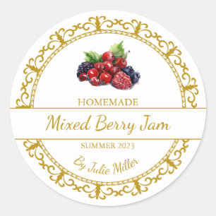 Vintages Gold-Homemade-Mixed-Berry-Jam-Label Runder Aufkleber