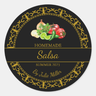 Vintages Gold-Homemade-Salsa-Label   Schwarz Runder Aufkleber