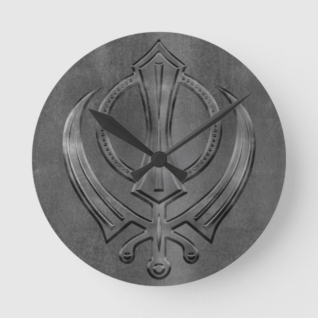 Vintages Gold Khanda-Symbol Runde Wanduhr (Vorderseite)