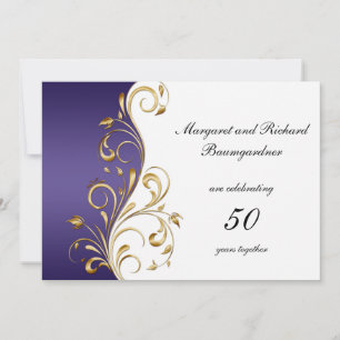 Vintages Gold Lila 50. Hochzeitstag Einladung