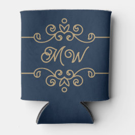Vintages Gold & Navy Blue-Elegant-Monogramm Geblüh Dosenkühler