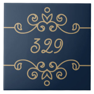 Vintages Gold & Navy Blue-Elegant-Monogramm Geblüh Fliese