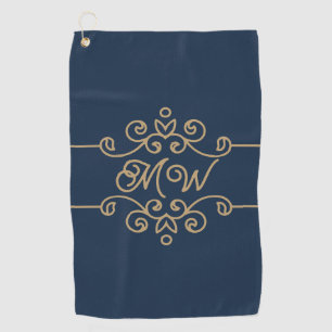 Vintages Gold & Navy Blue-Elegant-Monogramm Geblüh Golfhandtuch