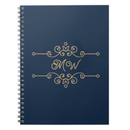 Vintages Gold & Navy Blue-Elegant-Monogramm Geblüh Notizblock