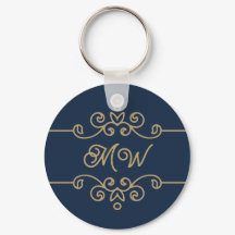 Vintages Gold & Navy Blue-Elegant-Monogramm Geblüh