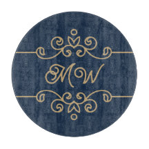 Vintages Gold & Navy Blue-Elegant-Monogramm Geblüh