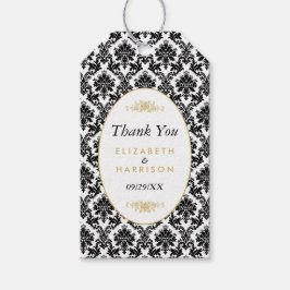 Vintages Gold, Schwarz und Weiß Damaskus Hochzeits Geschenkanhänger