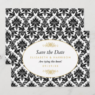 Vintages Gold, Schwarz und Weiß - Damast Save the Date
