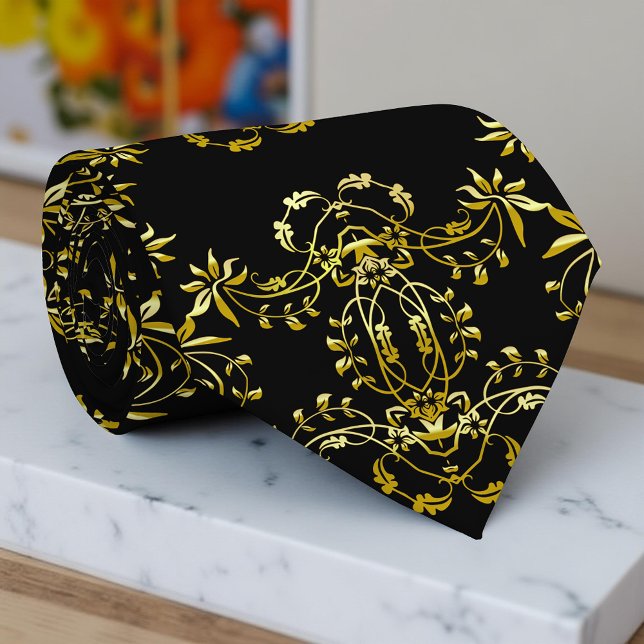 Vintages Gold- und Black Damask Ornament Krawatte (Von Creator hochgeladen)