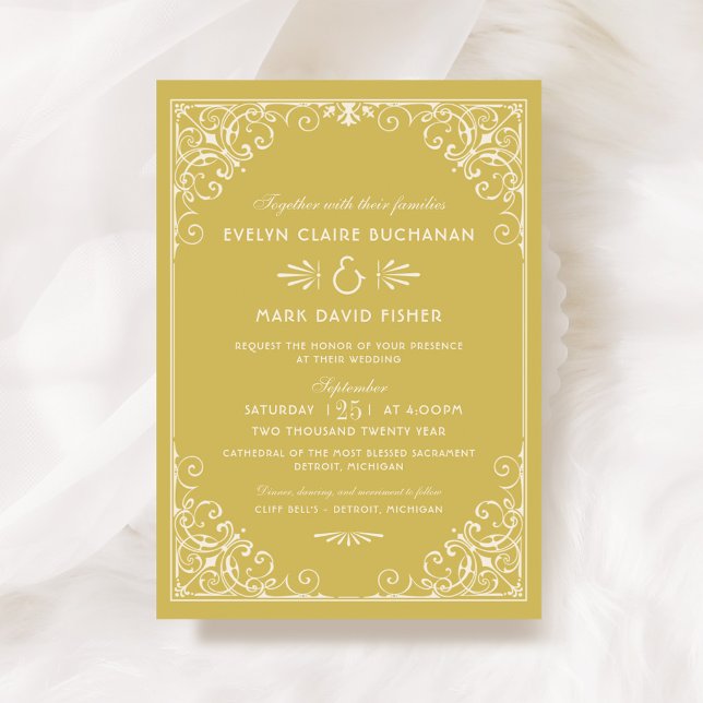 Vintages Gold und Elfenbein Art Déco Hochzeit Einladung (Von Creator hochgeladen)