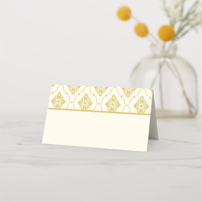 Vintages Gold und Elfenbein Art Déco Hochzeit Platzkarte (Vorderseite)