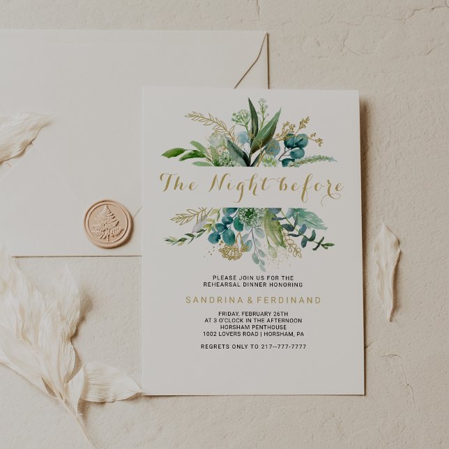 Vintages Gold und grüne Eukalyptusblume Einladung (Von Creator hochgeladen)