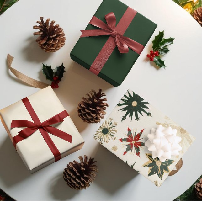 Vintages Gold und grüne Schneeflocken Geschenkpapier Set (Vintage Gold and Green Snowflakes pattern Wrapping Paper Sheets)