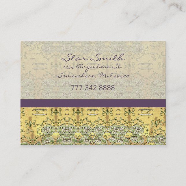 Vintages Gold und Lila Wirbles Blumenmuster Visitenkarte (Vorderseite)