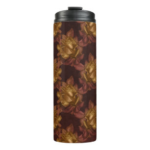 Vintages Gold und Maroon Herbstblumenmuster Thermosbecher