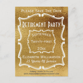 Vintages Gold-White-Save the Date-Renten-Party Ankündigungspostkarte