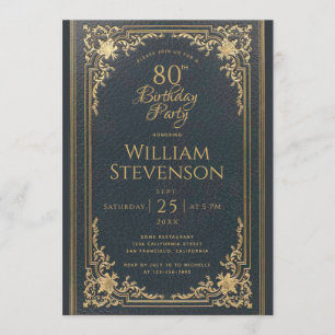 Vintages Gold zum 80. Geburtstag auf Navy Blue Ele Einladung