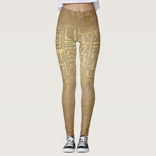 Vintages Goldägyptische Hieroglyphen-Leggings Leggings (Vorderseite)