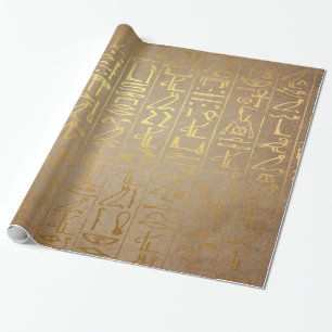 Vintages Goldägyptischer Hieroglyphen-Papier-Druc Geschenkpapier