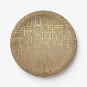 Vintages Goldägyptischer Hieroglyphen-Papier-Druc Pappteller