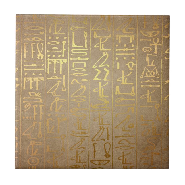 Vintages Goldägyptischer Hieroglyphen-Papier-Druck Fliese (Vorderseite)