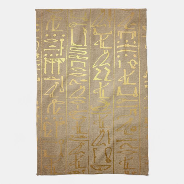 Vintages Goldägyptischer Hieroglyphen-Papier-Druck Küchentuch (Vertikal)