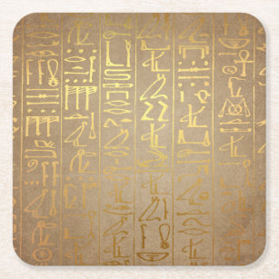 Vintages Goldägyptischer Hieroglyphen-Papier-Druck Rechteckiger Pappuntersetzer
