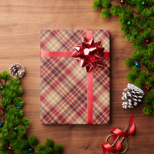 Vintages goldbraunes Rot diagonal kariertes gemütl Geschenkpapier