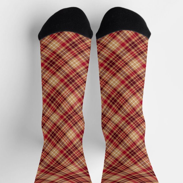 Vintages goldbraunes Rot diagonal kariertes gemütl Socken (Oben)