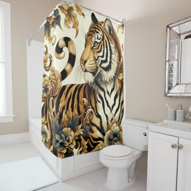 Vintages Golden Tiger Gemälde Duschvorhang (Beispiel)