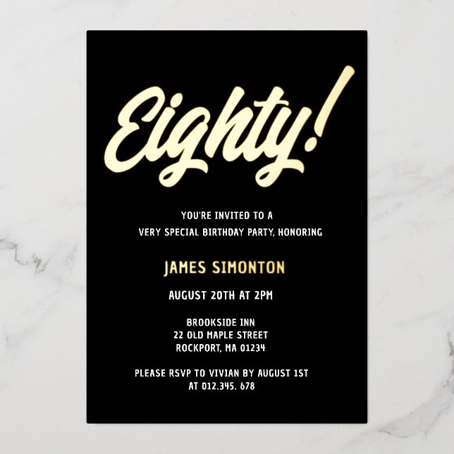 Vintages Goldenes Drehbuch 80. Geburtstagsparty Folieneinladung (Vorderseite)